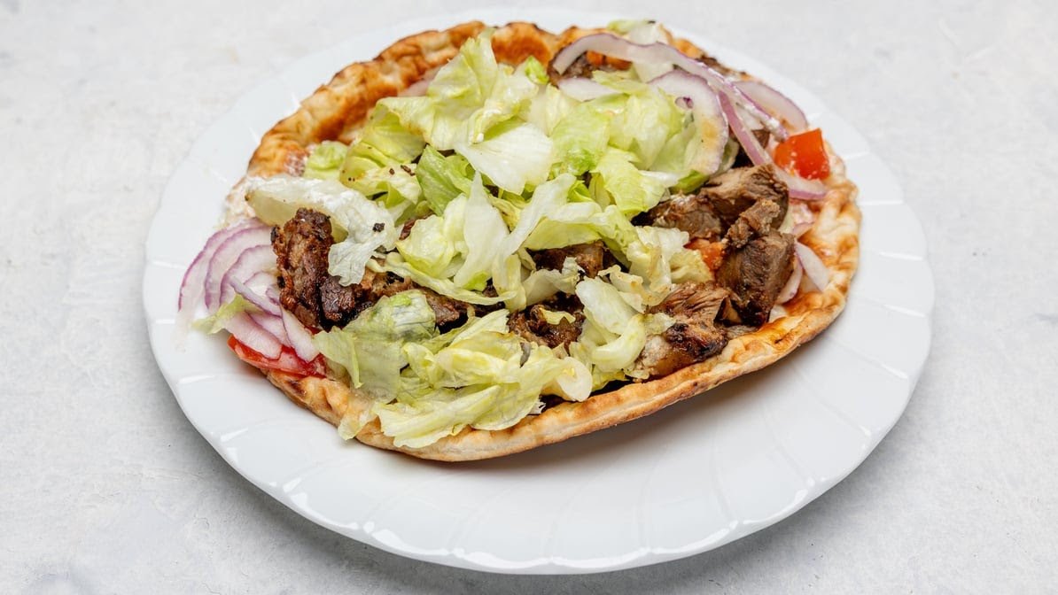 Gyro meat and salad on pita